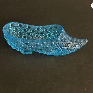 Antique Turquoise Blue Glass Slipper Shoe Daisy and Button Fenton  Bryce Brother